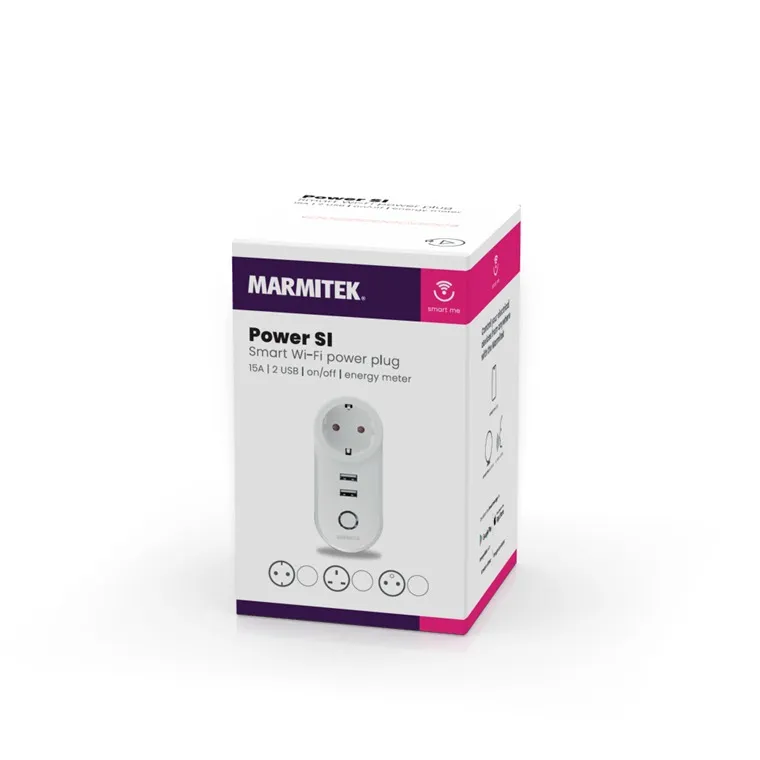Marmitek POWER SI - Smart Wi-Fi power plug - 15A | 2 USB | on/off manual & automatic | energy meter | G plug Wit