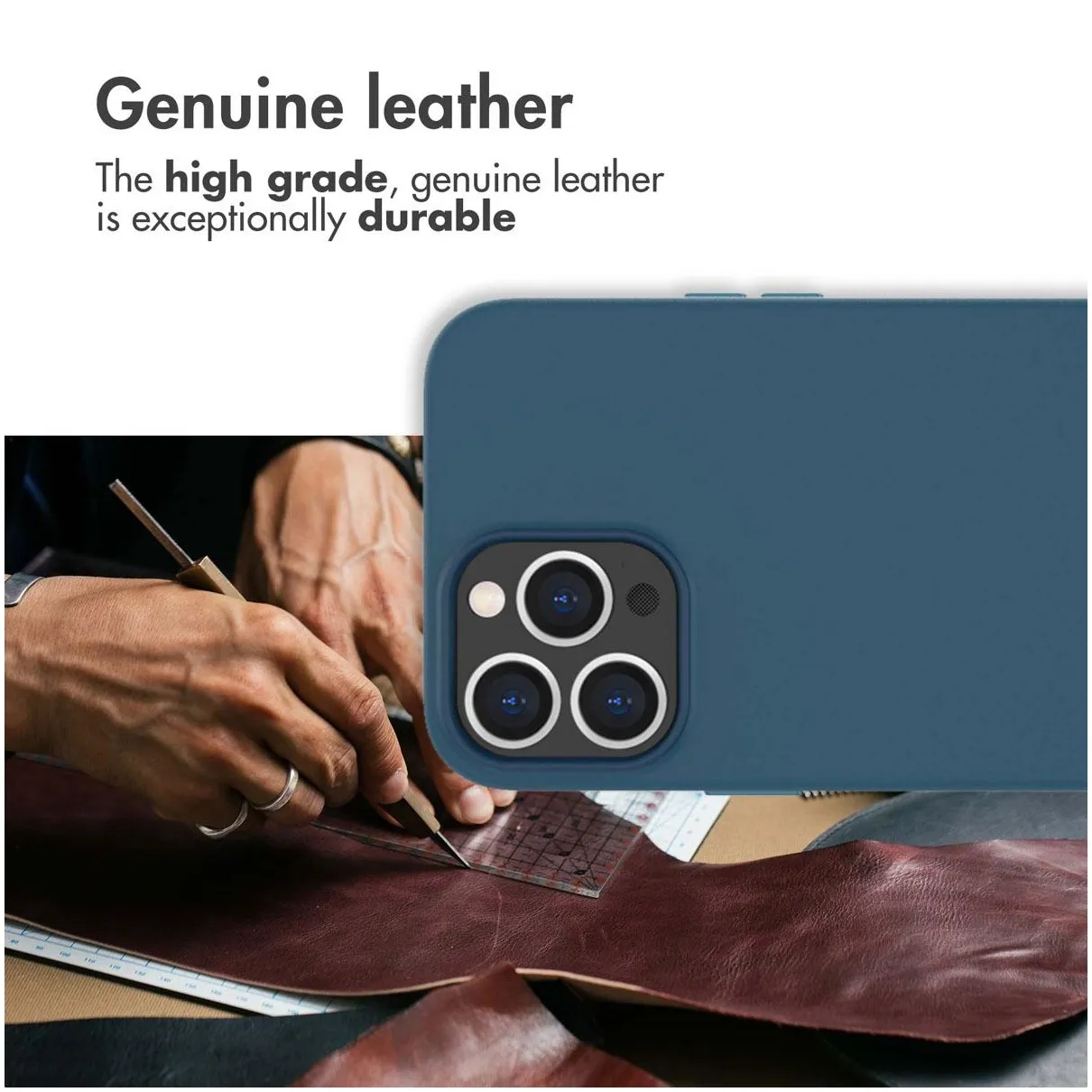 Accezz Leather met MagSafe voor Apple iPhone 12 Donkerblauw