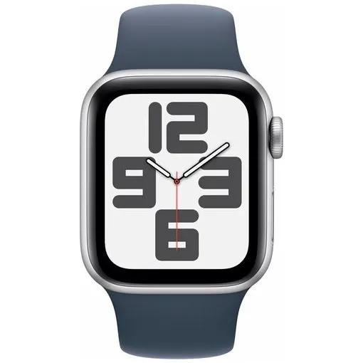 Apple Watch SE (2022) 40mm Zilver Aluminium Sportband M/L Stormblauw