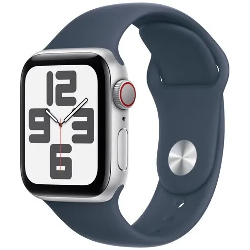 Apple Watch SE (2022) 4G 40mm Zilver Aluminium Sportband M/L Stormblauw
