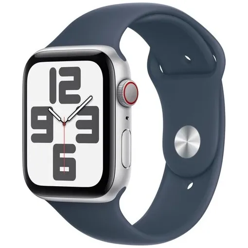 Apple Watch SE (2022) 4G 44mm Zilver Aluminium Sportband S/M Stormblauw