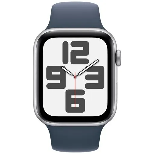 Apple Watch SE (2022) 4G 44mm Zilver Aluminium Sportband M/L Stormblauw