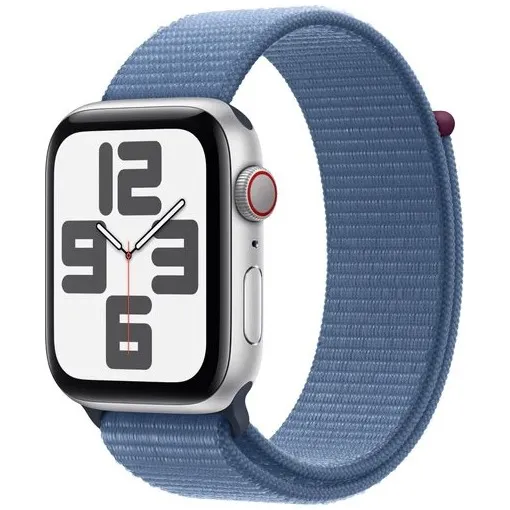 Apple Watch SE (2022) 4G 44mm Zilver Aluminium Sport Loop Winterblauw