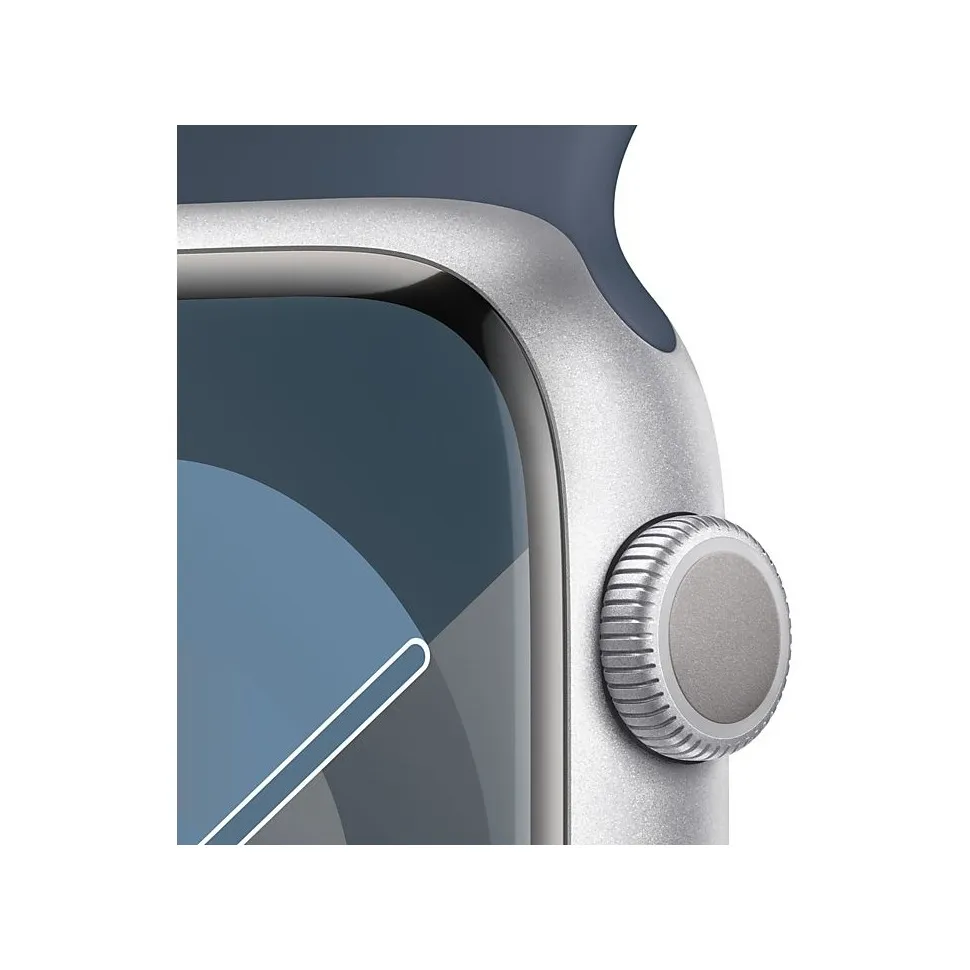 Apple Watch Series 9 45mm Zilver Aluminium Sportband M/L Stormblauw