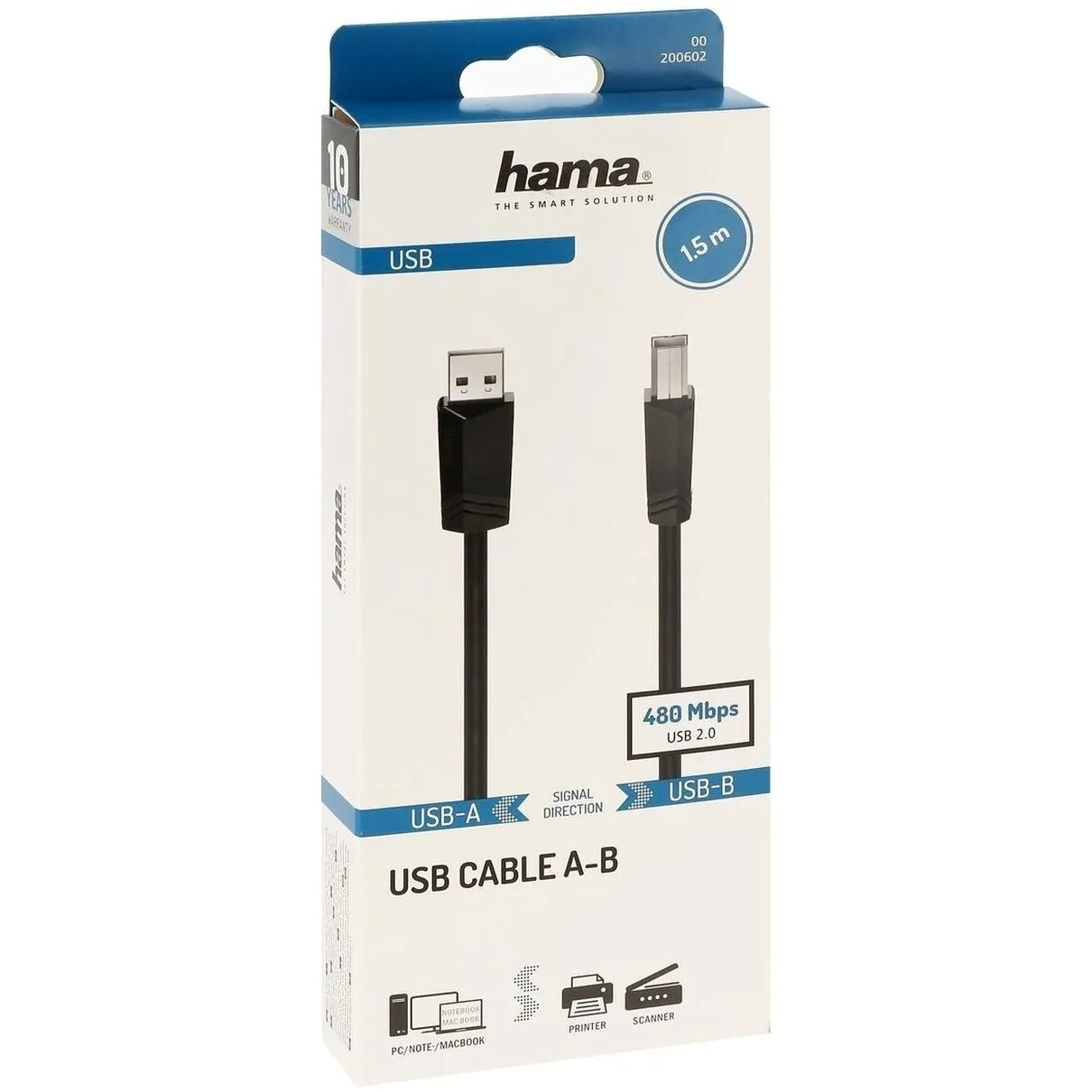 Hama USB-kabel, USB 2.0, 480 Mbit/s, 1,50 m