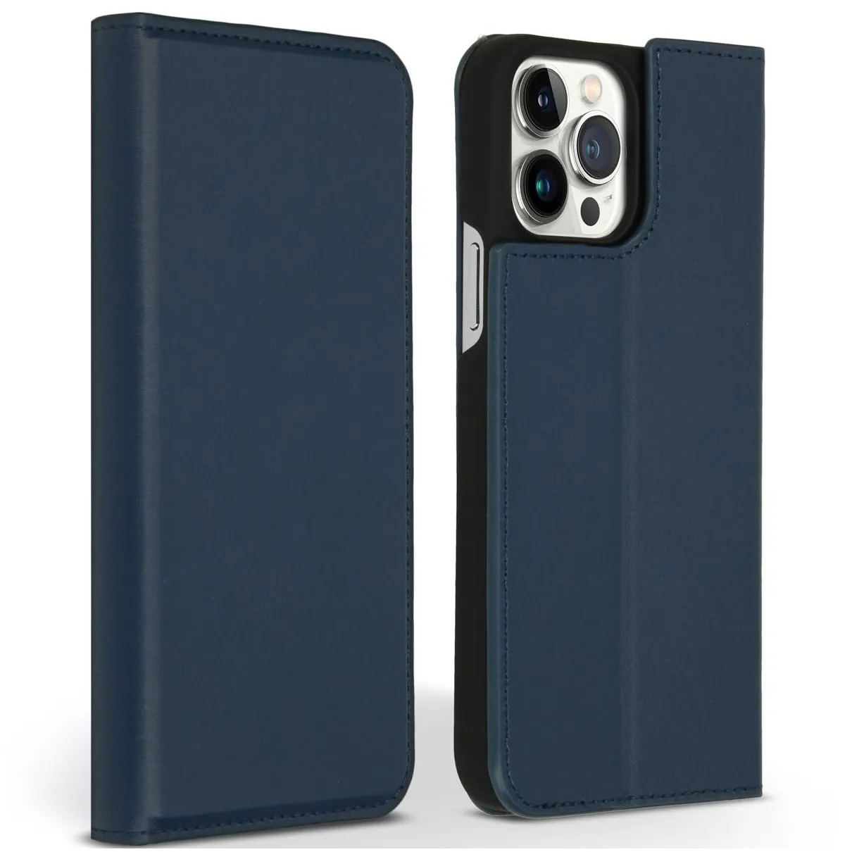 Accezz Premium Leather Slim Book Case voor Apple iPhone 13 Pro Max Donkerblauw