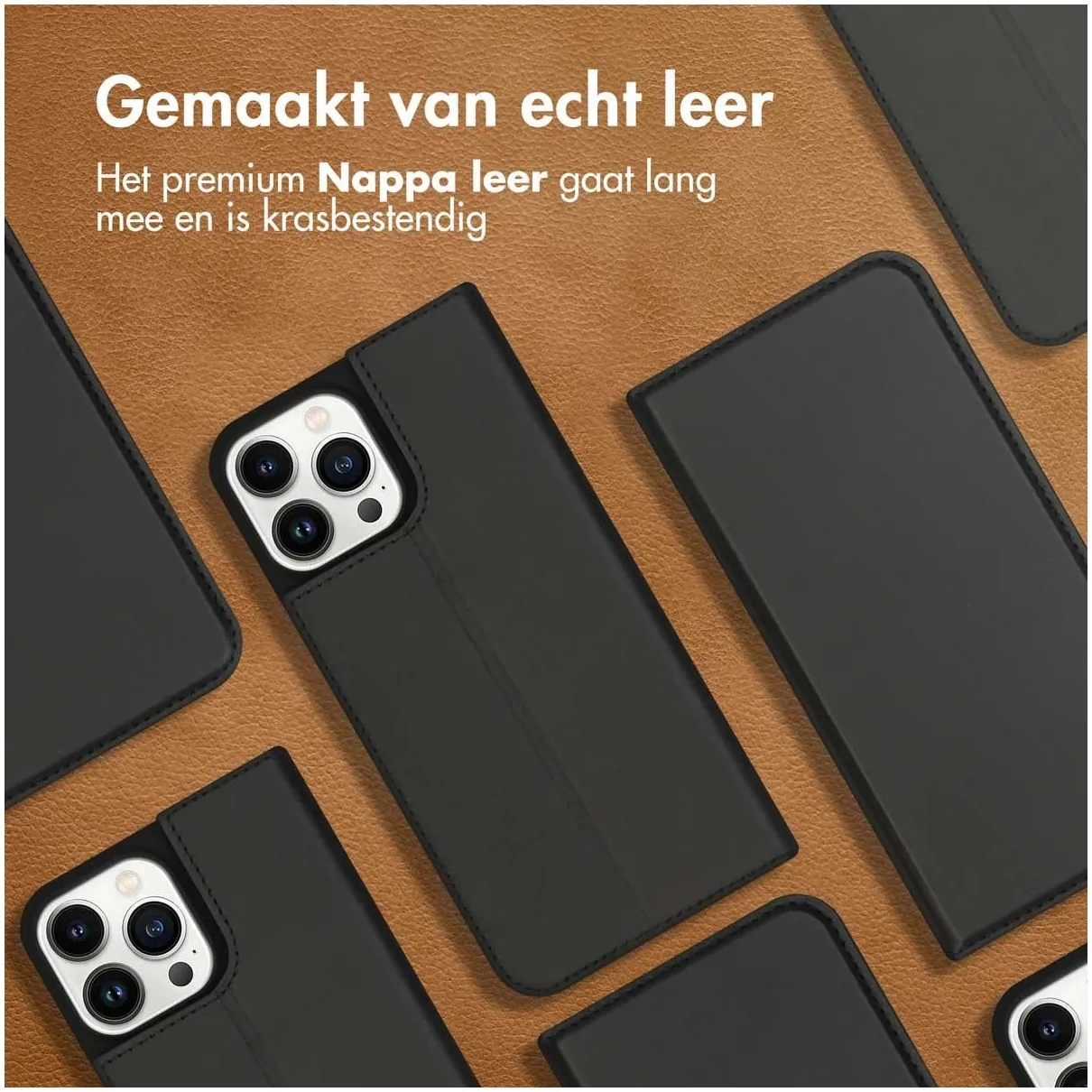 Accezz Premium Leather Slim Book Case voor Apple iPhone 13 Pro Max Zwart