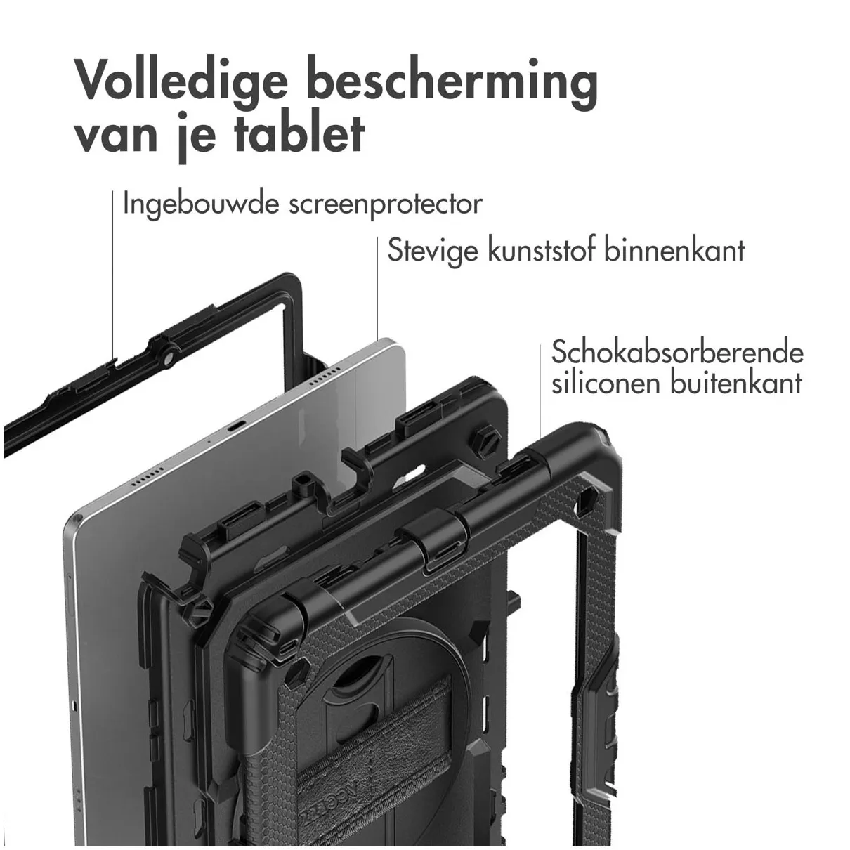 Accezz Rugged Backcover Shoulder Strap Samsung Galaxy Tab A9 Plus Zwart