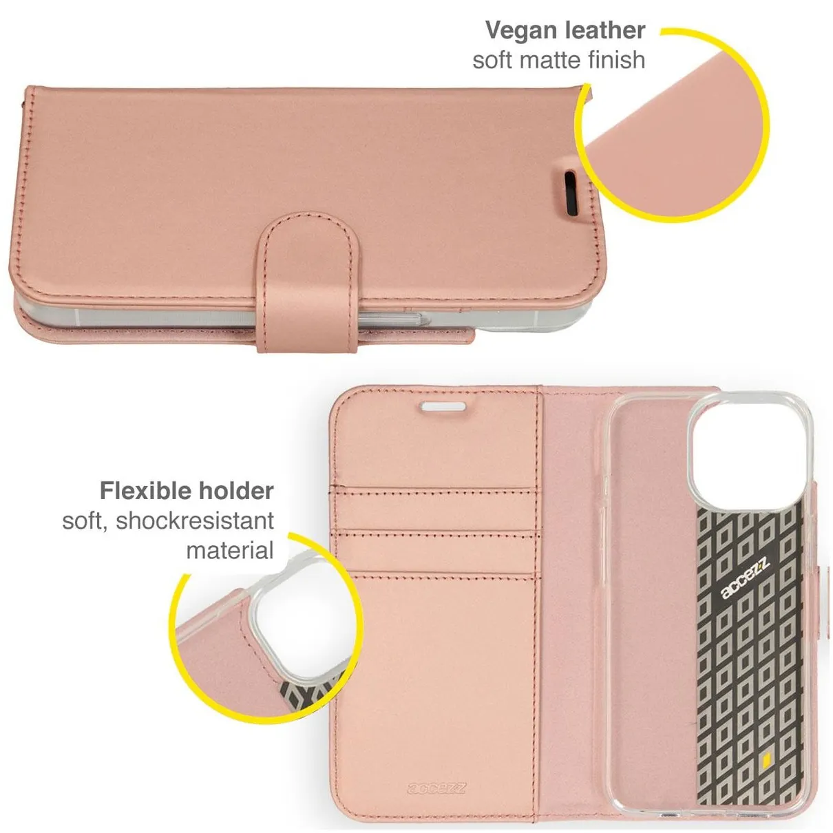 Accezz Wallet Case voor Apple iPhone 14 Pro Roze/goud