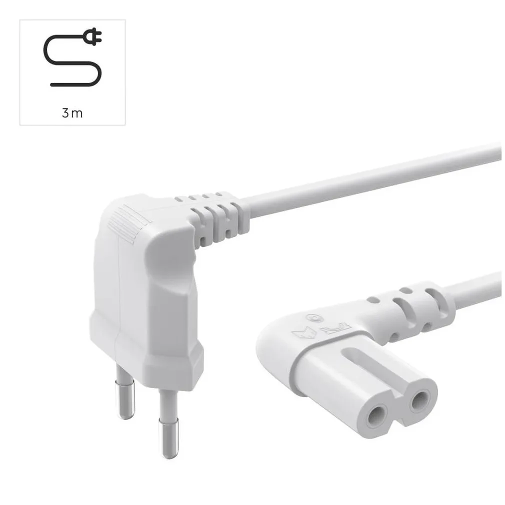 Hama Power Cable  Angled Both Sides  Euro Plug  AC Connector C7 3 m Wit