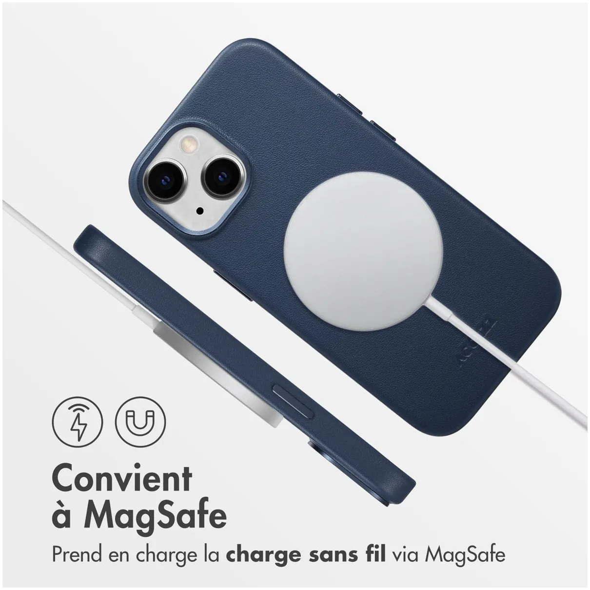 Accezz MagSafe Leather Backcover iPhone 15 Blauw
