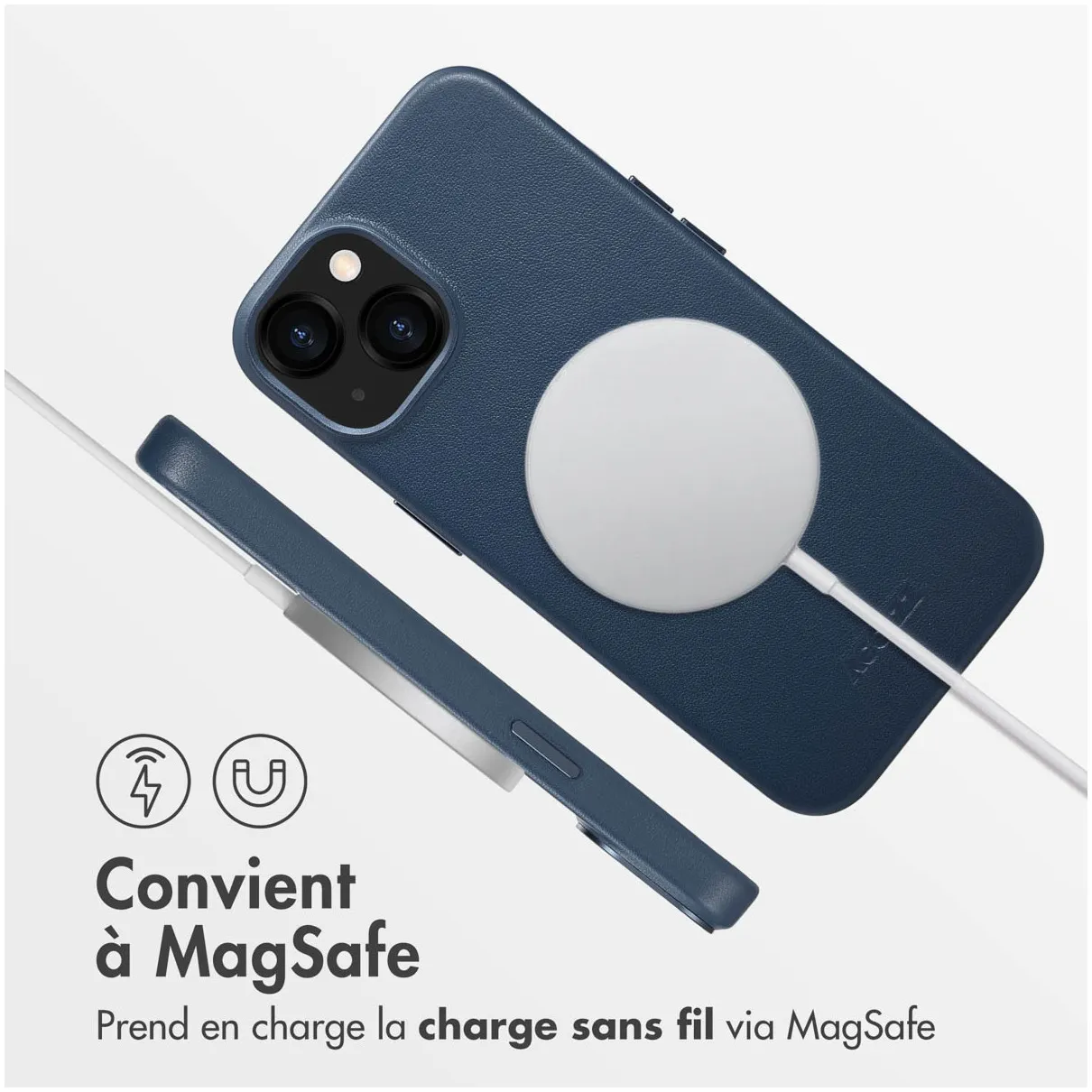 Accezz MagSafe Leather Backcover iPhone 13 Blauw