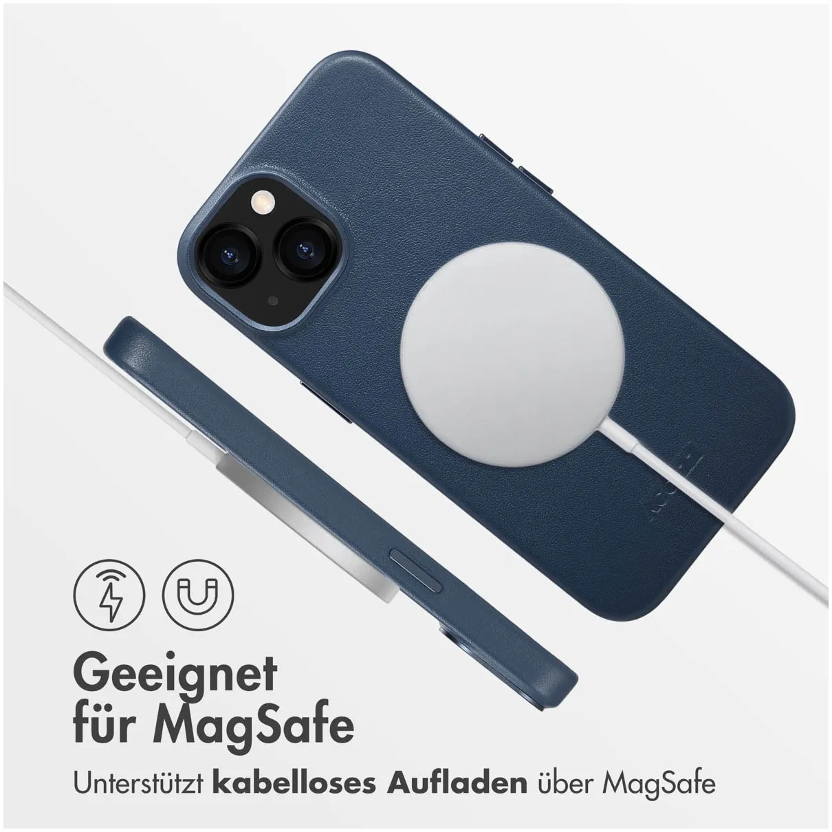 Accezz MagSafe Leather Backcover iPhone 13 Blauw