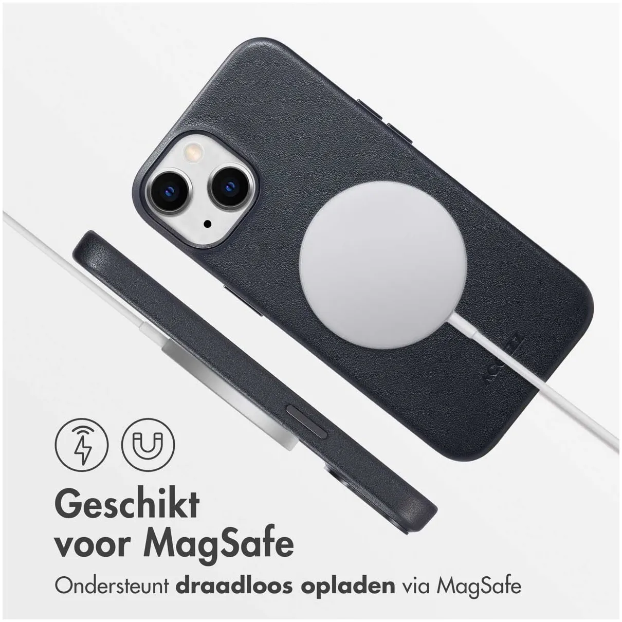 Accezz MagSafe Leather Backcover iPhone 14 Zwart
