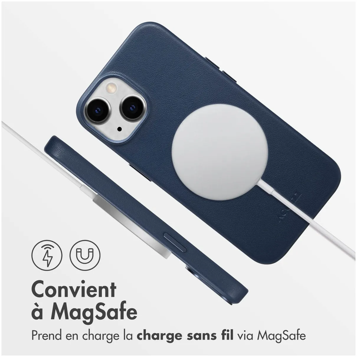 Accezz MagSafe Leather Backcover iPhone 14 Blauw
