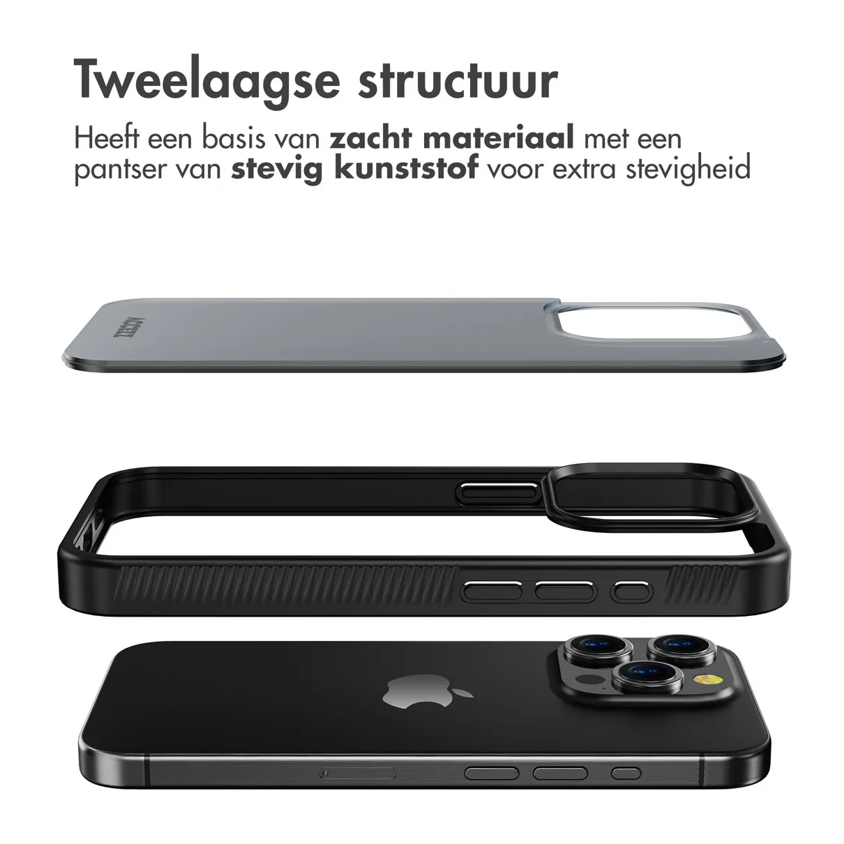 Accezz Rugged Frosted Backcover iPhone 15 Pro Zwart