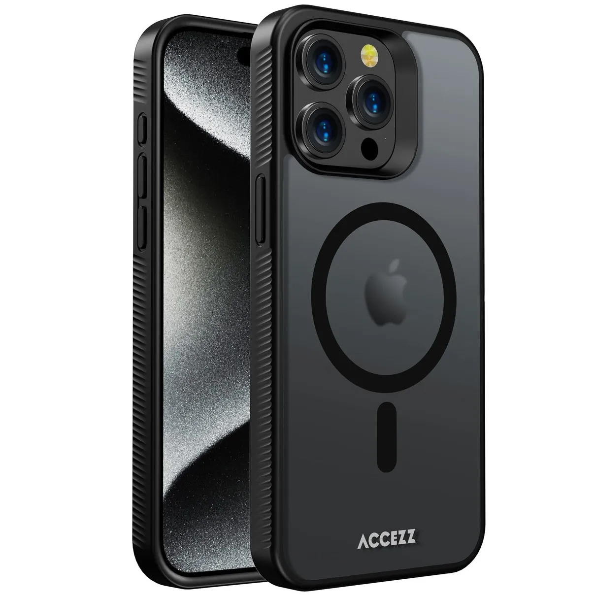 Accezz Rugged Frosted Backcover met MagSafe iPhone 15 Pro Max Zwart