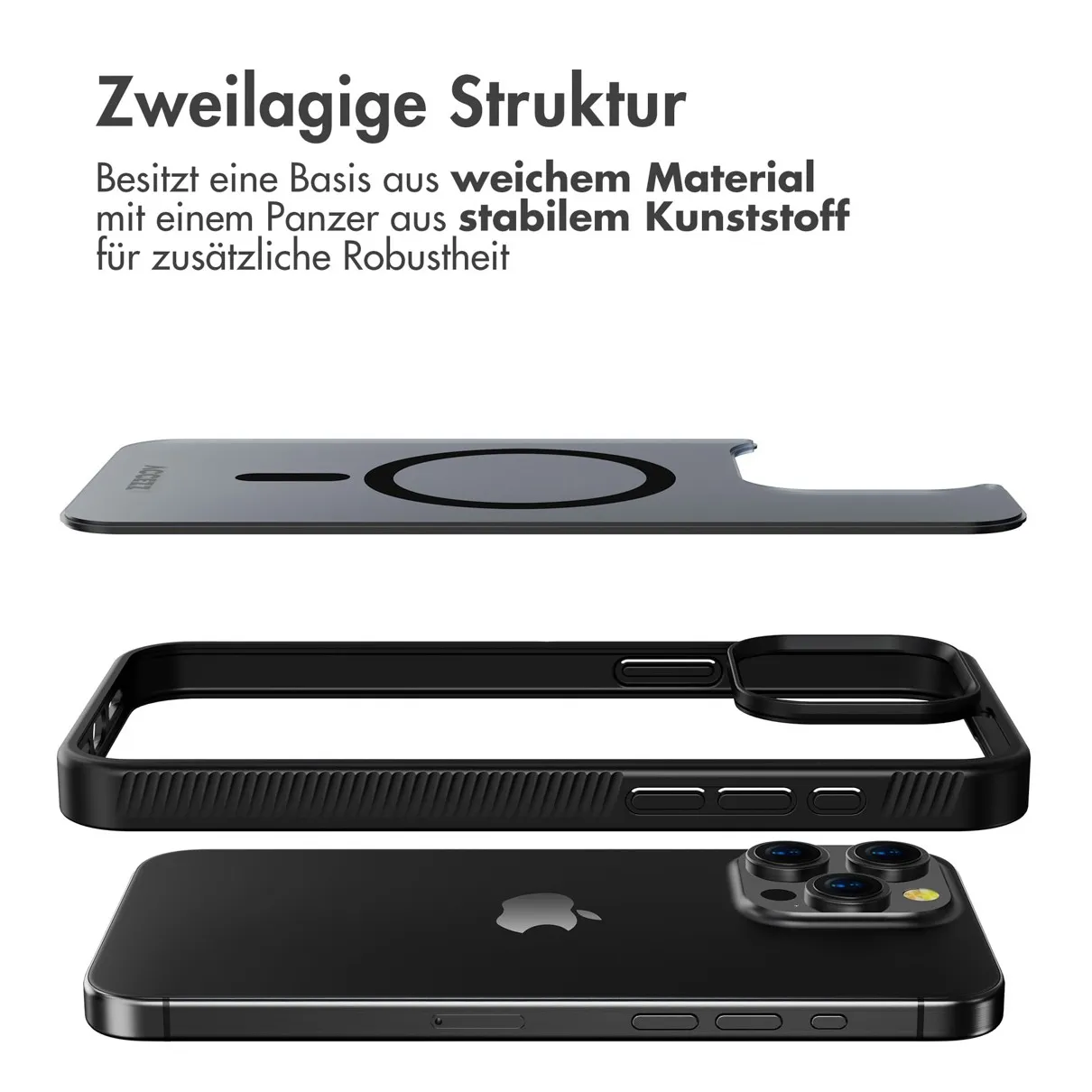 Accezz Rugged Frosted Backcover met MagSafe iPhone 15 Pro Max Zwart