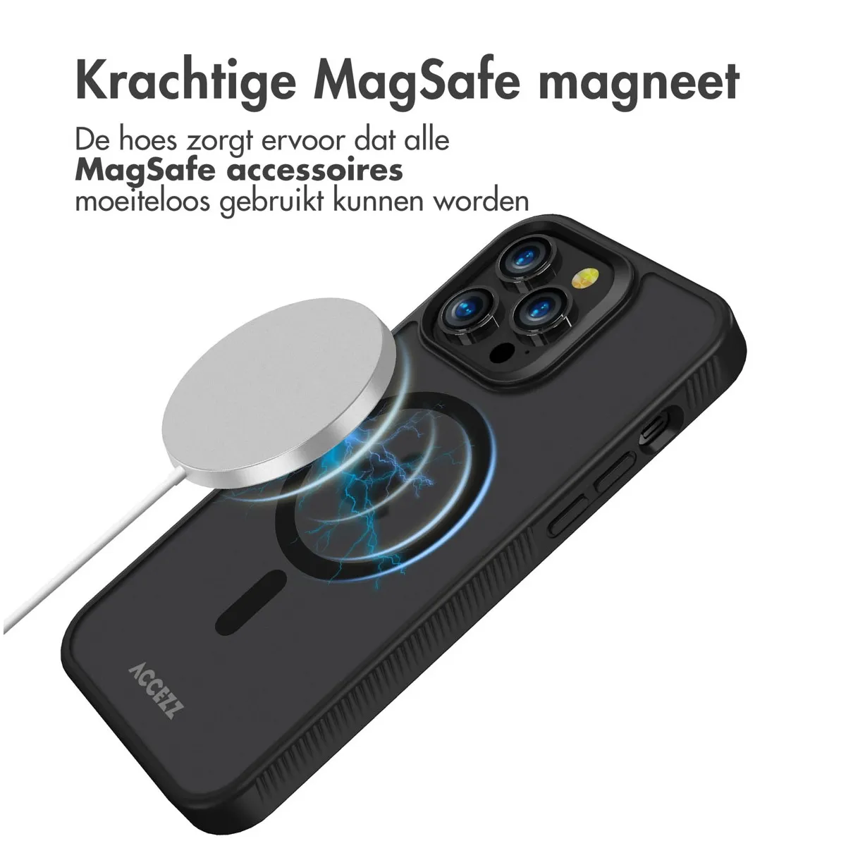 Accezz Rugged Frosted Backcover met MagSafe iPhone 14 Pro Max Zwart