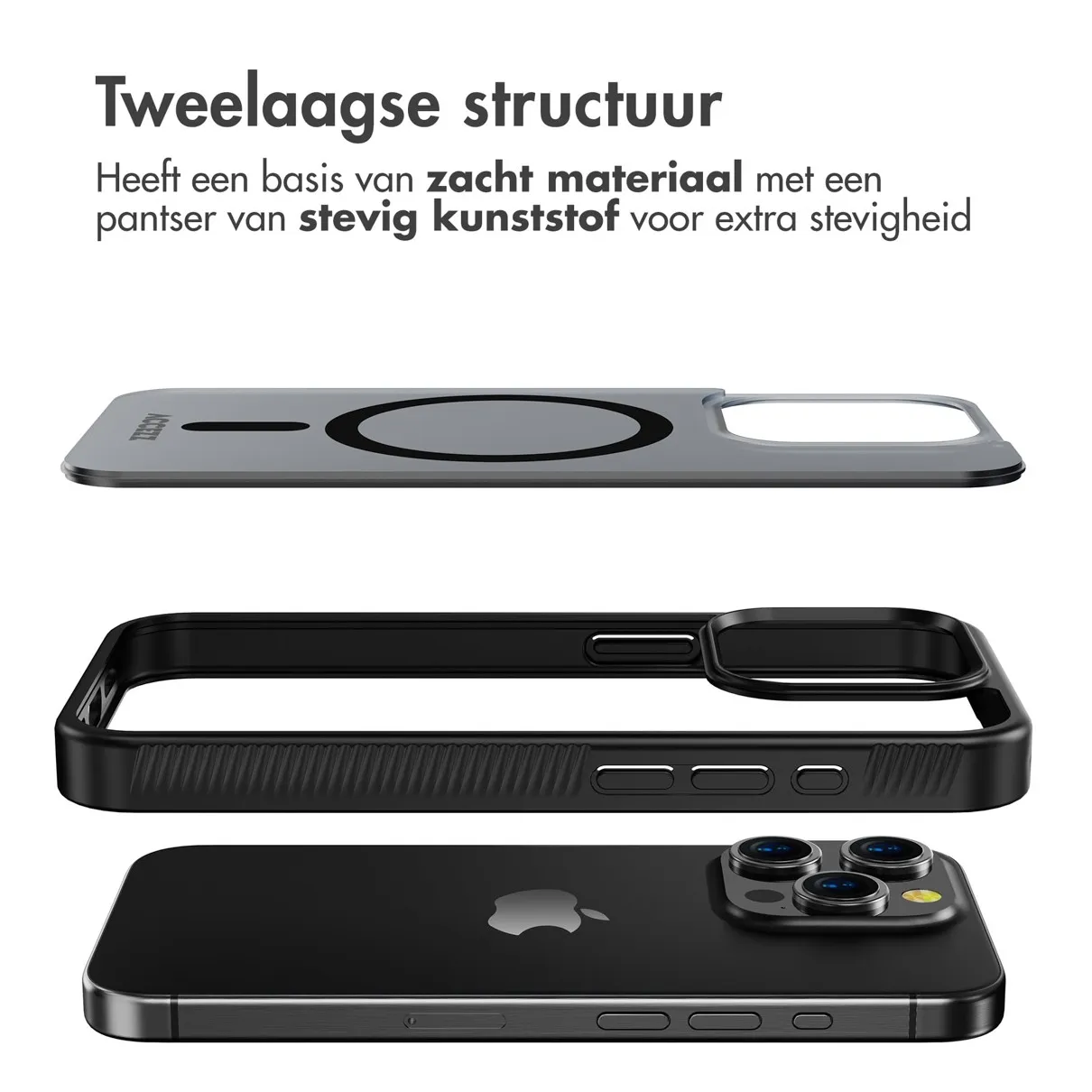 Accezz Rugged Frosted Backcover met MagSafe iPhone 15 Pro Zwart