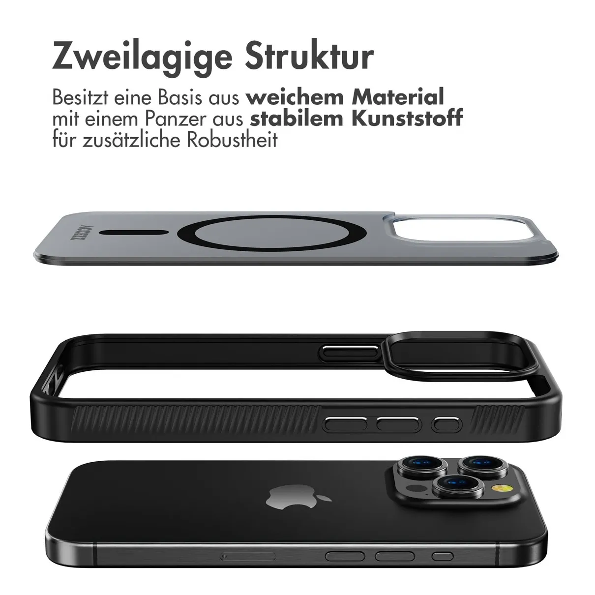 Accezz Rugged Frosted Backcover met MagSafe iPhone 15 Pro Zwart