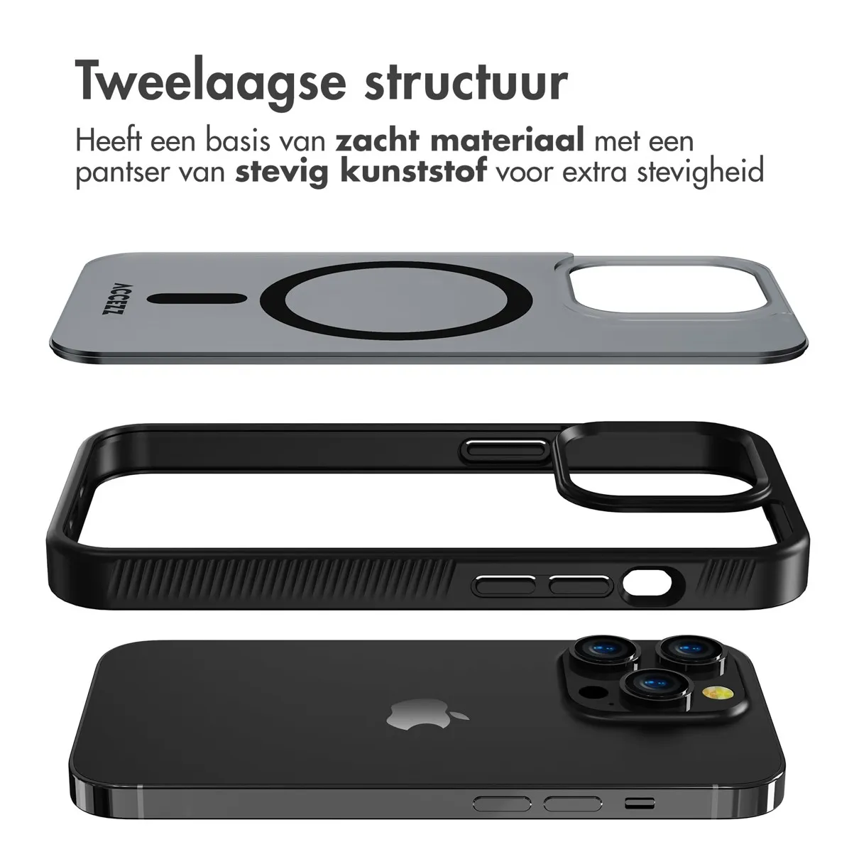 Accezz Rugged Frosted Backcover met MagSafe iPhone 14 Pro Zwart