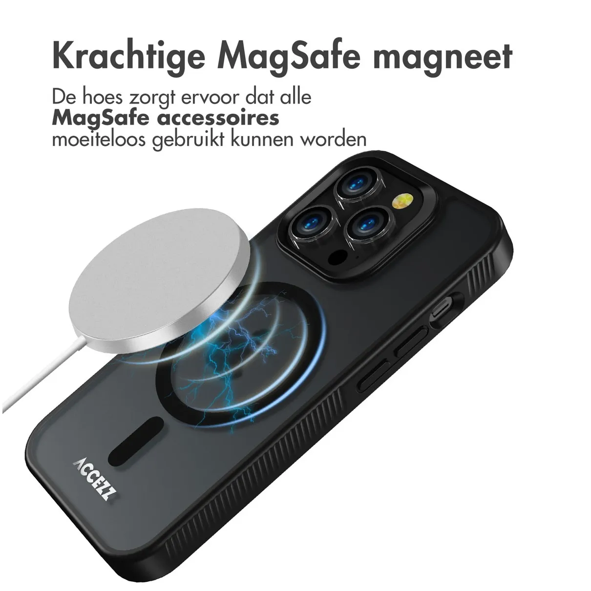 Accezz Rugged Frosted Backcover met MagSafe iPhone 14 Pro Zwart
