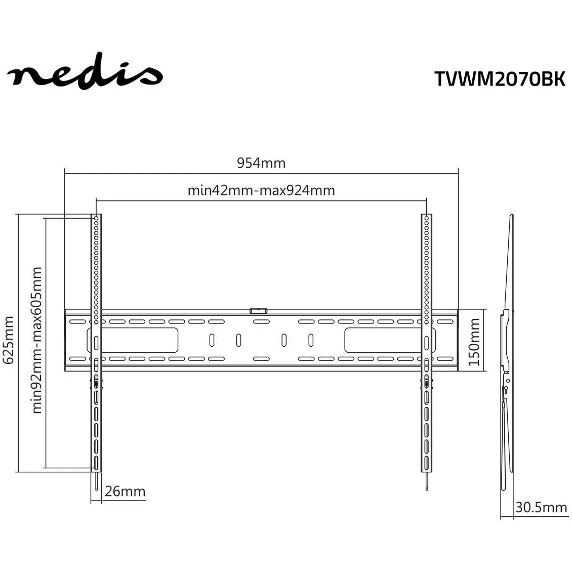 Nedis Fixed TV Wall Mount | 60 - 100 | Max. 75 kg | 30 mm Wall Distance