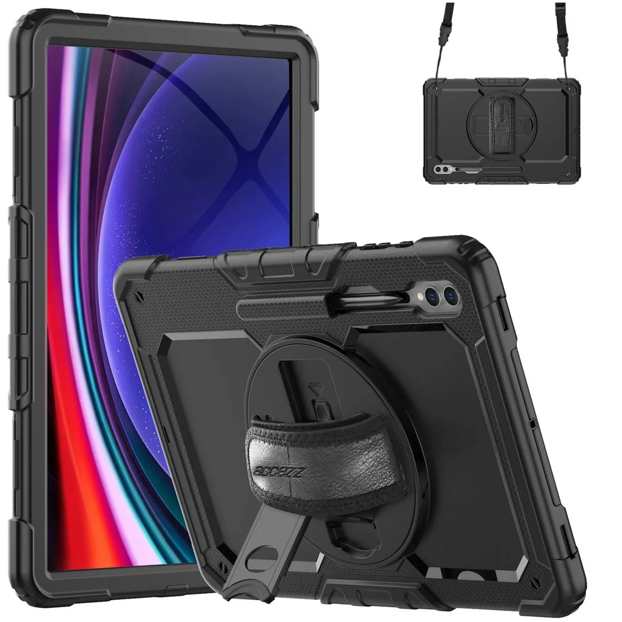 Accezz Rugged Backcover met schouderstrap Samsung Galaxy Tab S9 Ultra Zwart