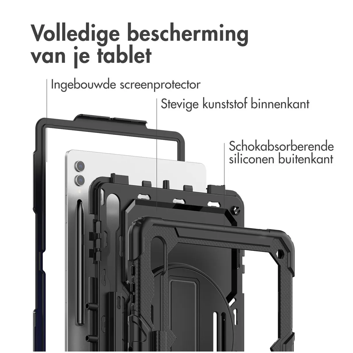 Accezz Rugged Backcover met schouderstrap Samsung Galaxy Tab S9 Ultra Zwart