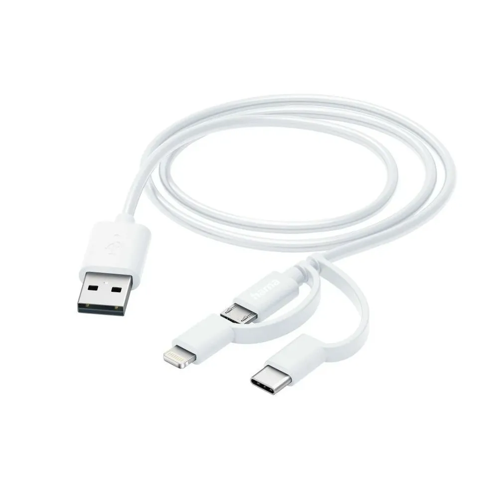 Hama Laad/synchrokabel 3 in 1 met micro USB/USB type-C/lightning 1m Wit