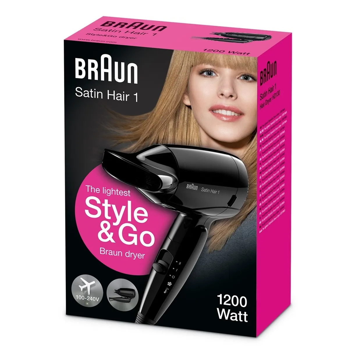 Braun HD130 Satin-Hair 1 Style&Go Zwart