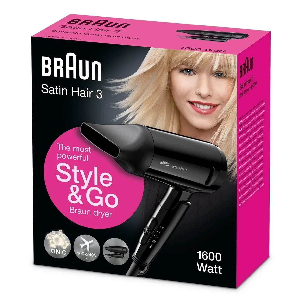 Braun HD350 Satin-Hair 3 Style&Go Zwart