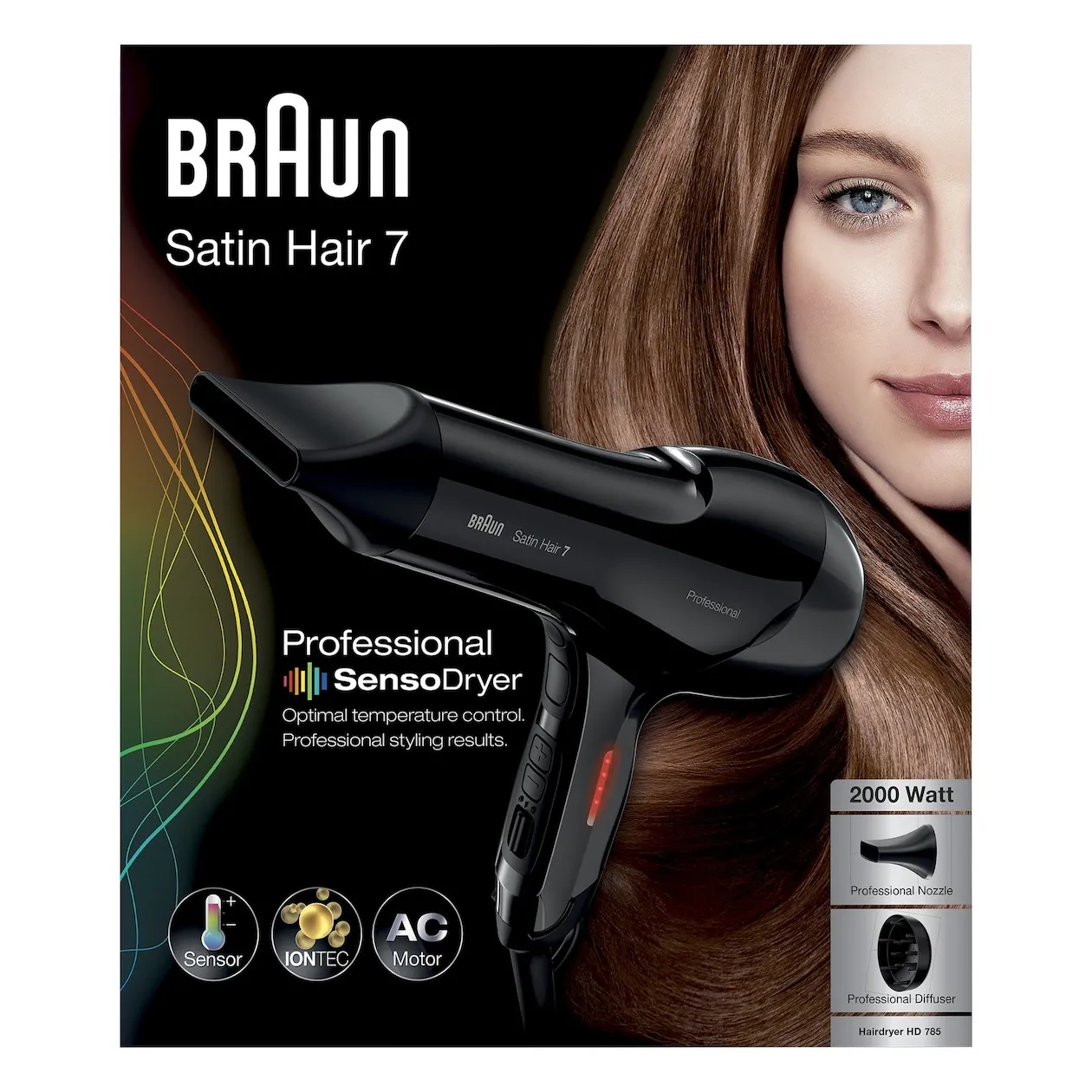 Braun HD785 Satin-Hair 7 professional nozzle + Diffuser Zwart
