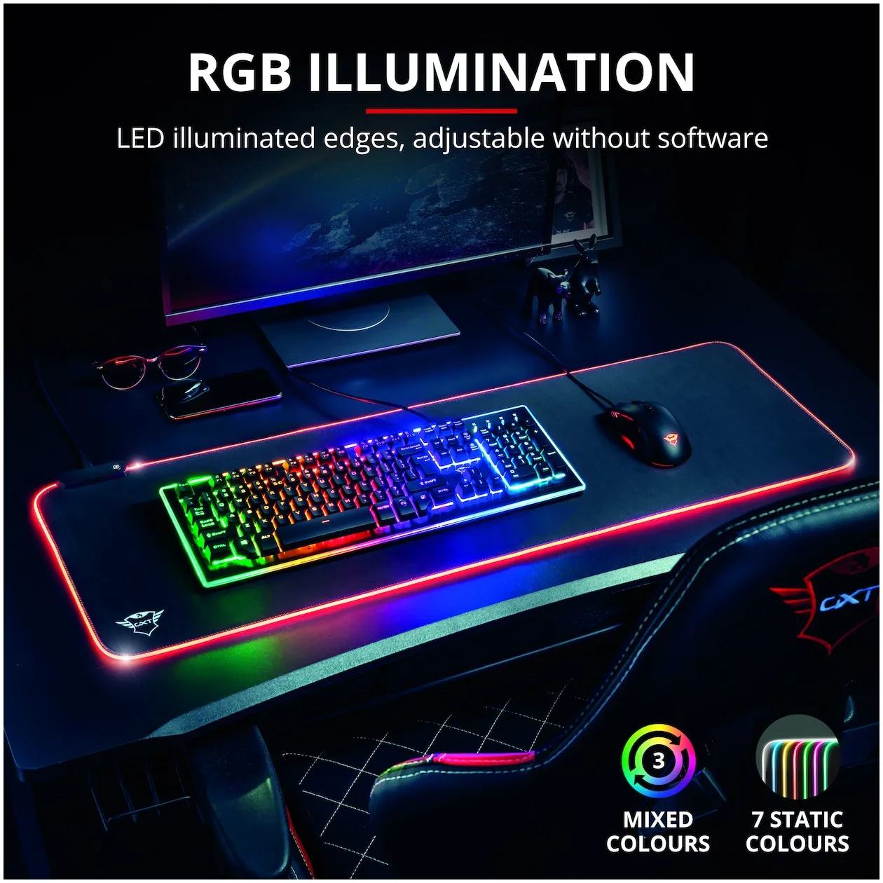 Trust GXT 764 Glide-Flex Muismat - Gaming - XXL - RGB - Illuminated Zwart