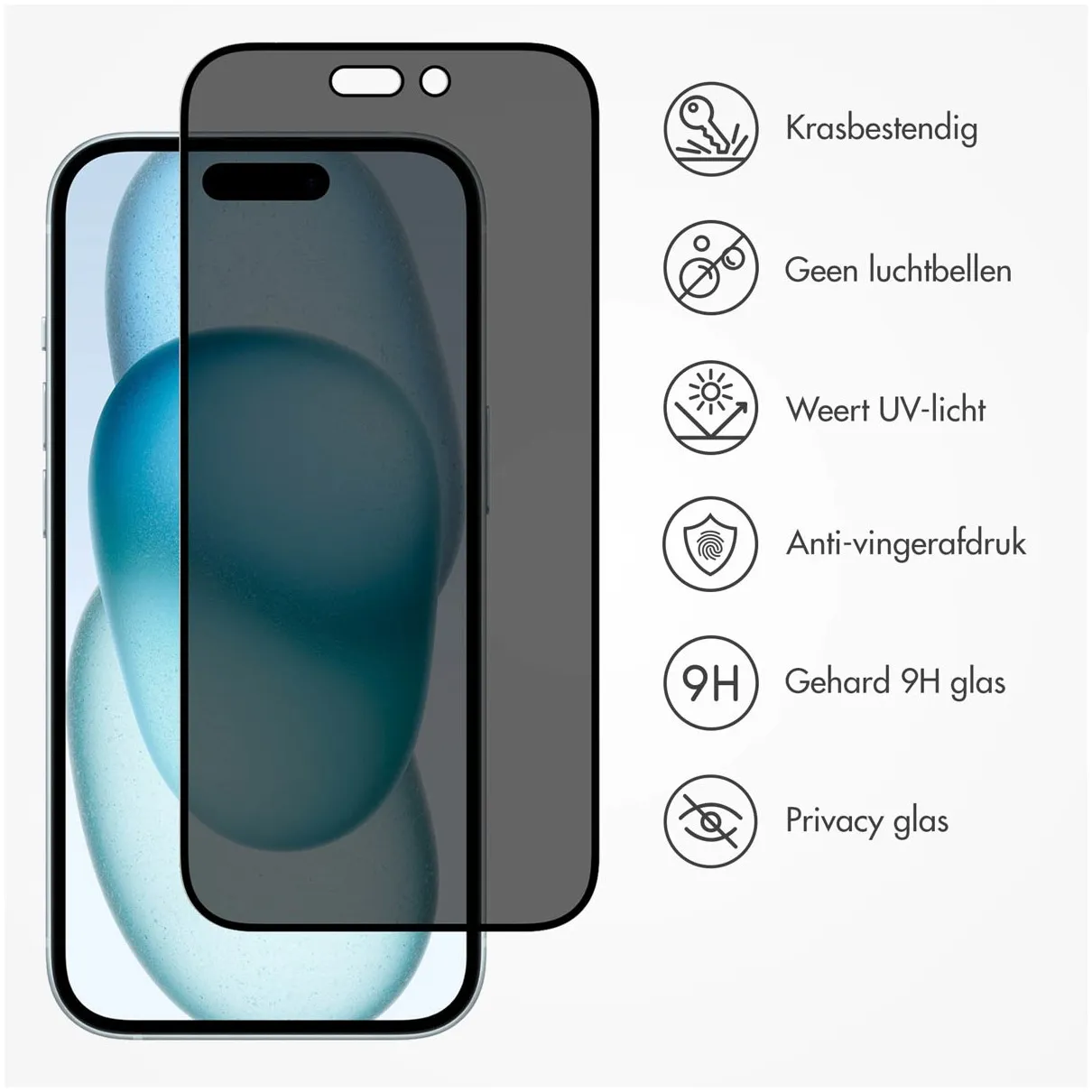 Accezz Gehard Glas Privacy Screenprotector iPhone 15 Plus Transparant