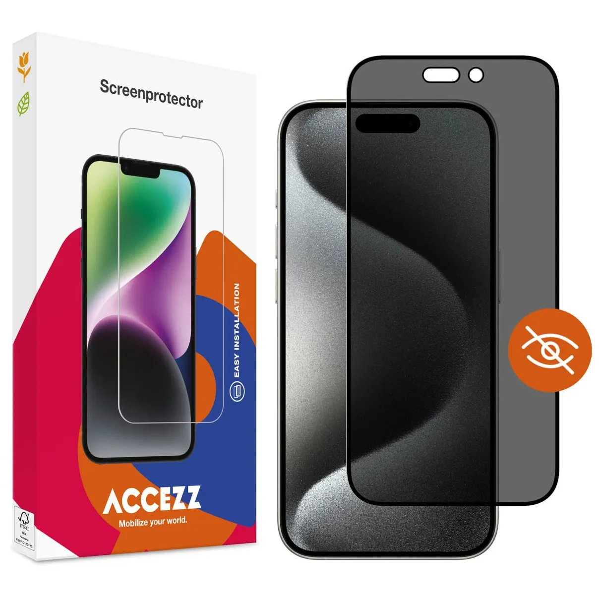Accezz Gehard Glas Privacy Screenprotector iPhone 15 Pro Max Transparant