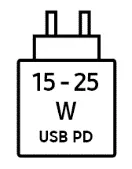 Icoon met minimale (15 watt) en maximale (25 watt) vermogen van de oplader