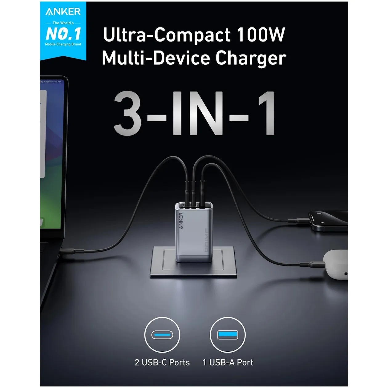 Anker Prime Charger (250W, 6 Ports, GaNPrime) Oplader kopen