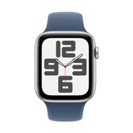 Apple Watch SE GPS + Cellular 44mm Aluminium Case met Denim Sport Band - S/M Zilver
