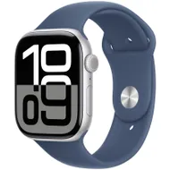 Apple Watch Series 10 GPS + Cellular 46mm Aluminium Case met Denim Sport Band - M/L Zilver