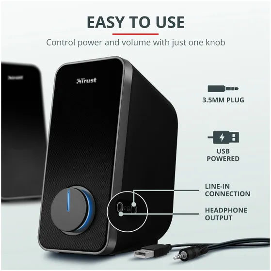 Trust Arys Compact RGB LED 2.0 speaker set Zwart