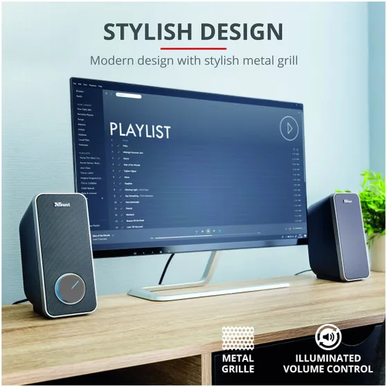 Trust Arys Compact RGB LED 2.0 speaker set Zwart