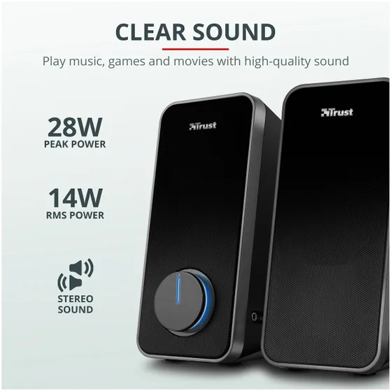 Trust Arys Compact RGB LED 2.0 speaker set Zwart