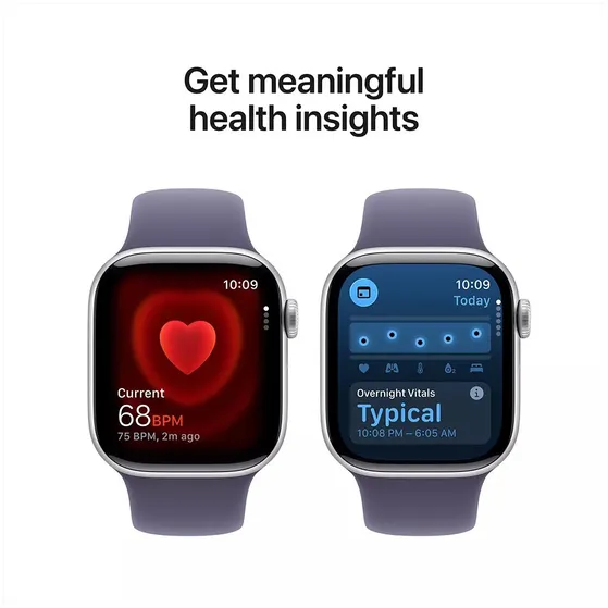 Apple Watch Series 11 GPS 42mm Silver Aluminium Case met Purple Fog Sport Band - M/L Zilver