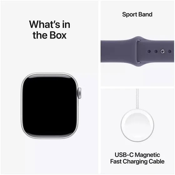 Apple Watch Series 11 GPS 42mm Silver Aluminium Case met Purple Fog Sport Band - M/L Zilver