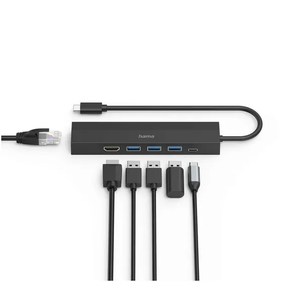 Hama USB-C Hub Multiport 6 Ports 3 x USB-A USB-C  HDMI LAN/Ethernet Zwart