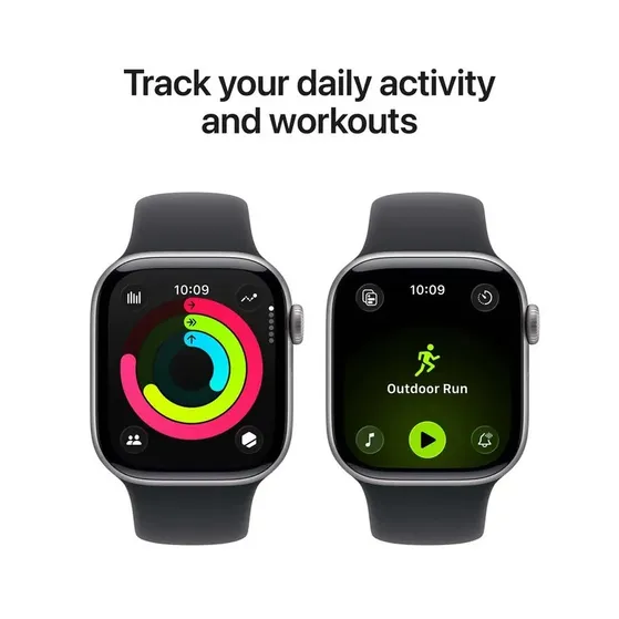 Apple Watch Series 11 GPS 42mm Space Grey Aluminium Case met Black Sport Band - S/M Spacegrijs