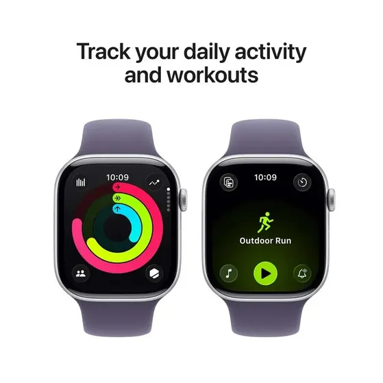 Apple Watch Series 11 GPS 46mm Silver Aluminium Case met Purple Fog Sport Band - M/L Zilver