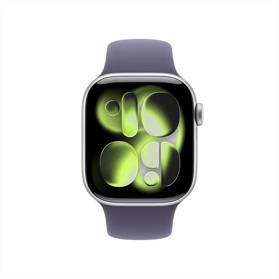 Apple Watch Series 11 GPS 46mm Silver Aluminium Case met Purple Fog Sport Band - S/M Zilver